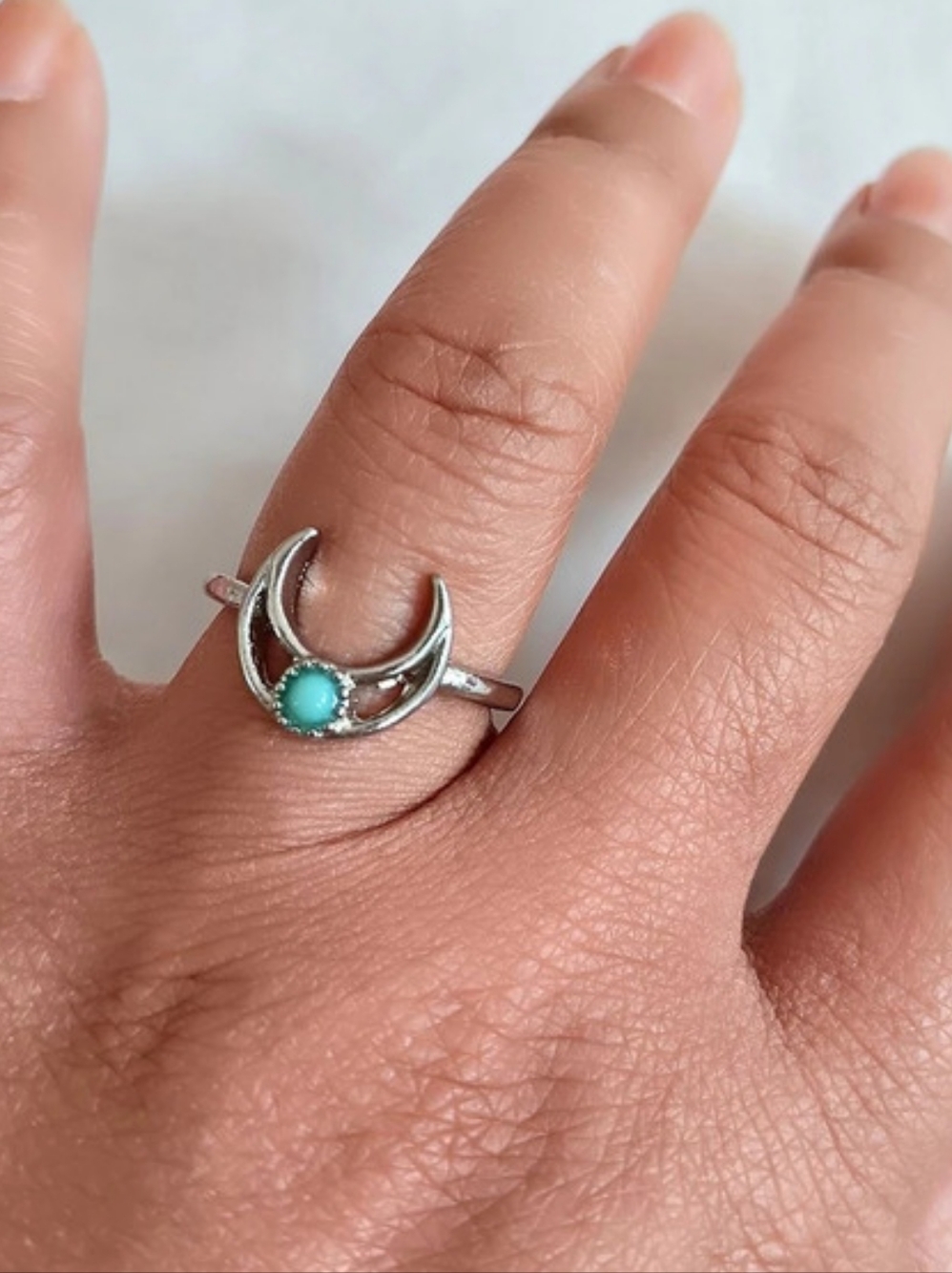 Crescent Turquoise-Color Ring Size 7 - Picture 2 of 2